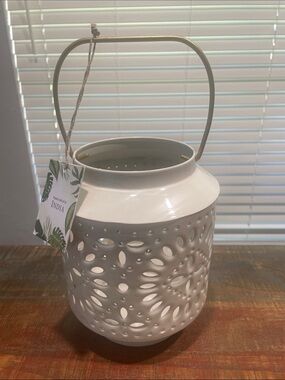 White Cutout Lantern with Gold-Color Handle